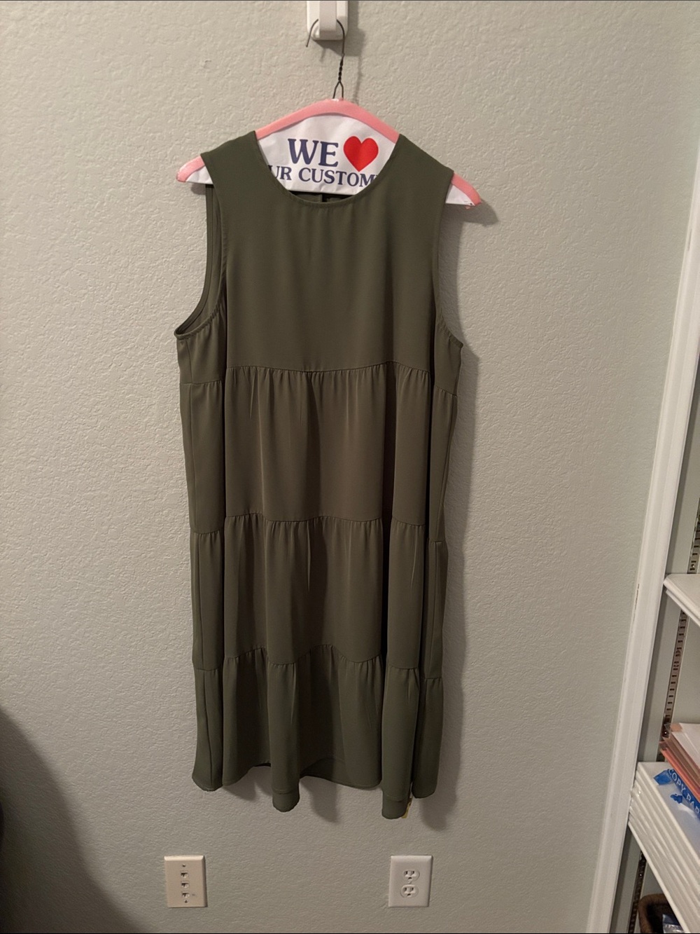 Sleeveless Olive Tiered Midi Dress